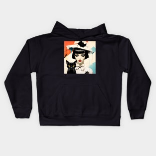 Cat & Girl - Surreal collage-1, Splash Kids Hoodie